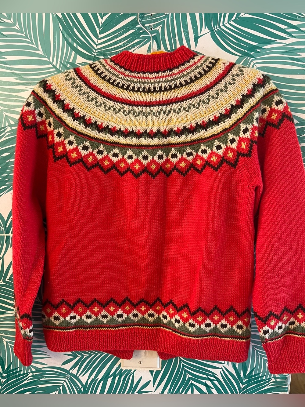 Vintage 100% wool Red Nordic Yoke Button-Up Sweater Norway engraved buttons - Picture 3 of 5